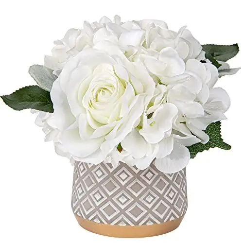 Produktbild: Oairse Hortensien Kunstblumen Real Touch Künstliche Blumen wie echte Hortensien, Rosen, Pfingstrosen, Hortensien, Tafelaufsätze für Tischdekoration, Wohnzimmer, Innenbereich, Zuhause, Badezimmer