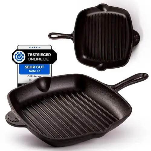 Produktbild: Oakfire Grillpfanne Bratpfanne Gusseisen emailliert 30 cm Induktion Pfanne gusseisern mit Non-Stick Patina, Emaille (Schwarz)
