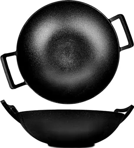 Produktbild: Oakfire Wok Gusseisen 36cm Groß Induktion, Grill Wok Gusseisern mit Non-Stick Patina