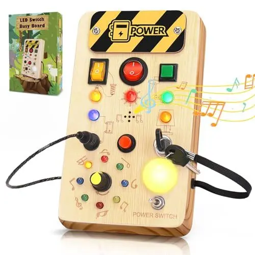 Produktbild: OAKJAR Montessori Busy Board Spielzeug ab 3 Jahr, Musikalisch Activity Board, LED Holzspielzeug Motorikspielzeug für Kinder, Lernspielzeug für Baby Kleinkinder Jungen Mädchen