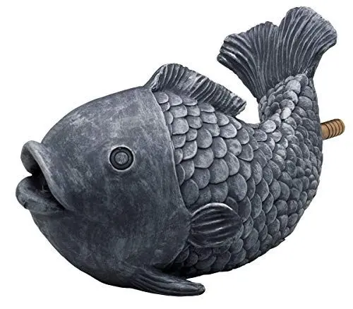 Produktbild: OASE 36777 Wasserspeier Fisch, grau, 24 x 13 x 15,5 cm - Teichfigur aus wetterfestem Polyresin, Sauerstoffversorgung