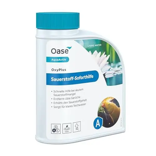 Produktbild: OASE 43153 AquaActiv OxyPlus 500 ml - Sauerstoffsoforthilfe, ideal bei Sauerstoffmangel, sorgt für klares Wasser in Schwimmteich Gartenteich Koiteich Fischteich, Silber
