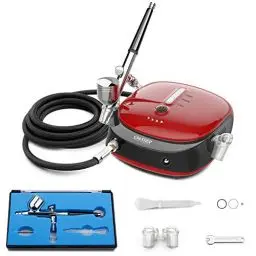 Produktbild: Oasser Airbrush Set Kompressor Dual Action 3 Modi wiederaufladbarer 1000mAh Akku 0,3mm Düse 7CC Tasse Airbrush Pistole für Modell, Kuchen, Kosmetik, Lackierung Rot
