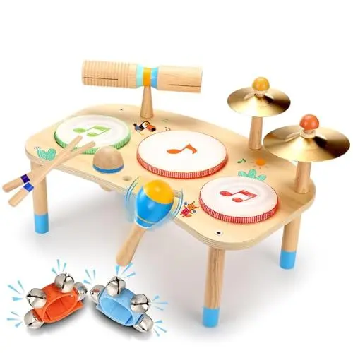 Produktbild: OATHX Spielzeug für Kinder aus Holz Musikspielzeug Trommel 11 in 1 Musik Kinderspielzeug Musikinstrumente für Kinder ab 2 Jahr Montessori Baby Toys 3 4 5 Geschenke für Mädchen Jungen Schlagzeug