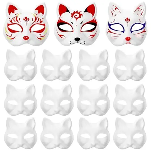 Produktbild: OATIPHO Katzenmasken, 15st DIY Weiße Papier Maske, Mask, Unbemalt Masken Halbmasken zum Bemalen für Karneval, Maskerade, Party Cosplay