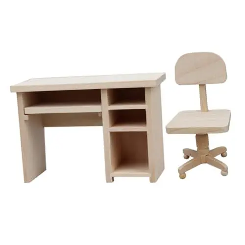 Produktbild: OATIPHO 1 Satz Puppenhaus Computertisch Modell Eines Holzstuhls Puppenschulstuhl Miniatur-büromöbel Mini-Laptop-Schreibtisch Puppenhausstuhl Mini-bürotisch Holztisch Mikroszene Hölzern