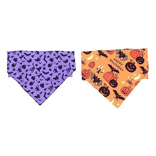 Produktbild: OATIPHO 2st Haustier Hund Dreieck Handtuch Halloween-hundebandana Sabbern Lätzchen Halloween-kürbis-lätzchen Halloween-haustierkrawatte Haustier-dreieck-Bandana Polyester Foto Schal
