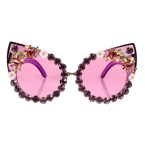 Produktbild: OATIPHO Bling-Strass-Sonnenbrille Retro-Katzenaugen-Sonnenbrille Mit Juwelen Glänzende Vollkristall-Brille 1950Er-Jahre-Kostümzubehör Für Damen