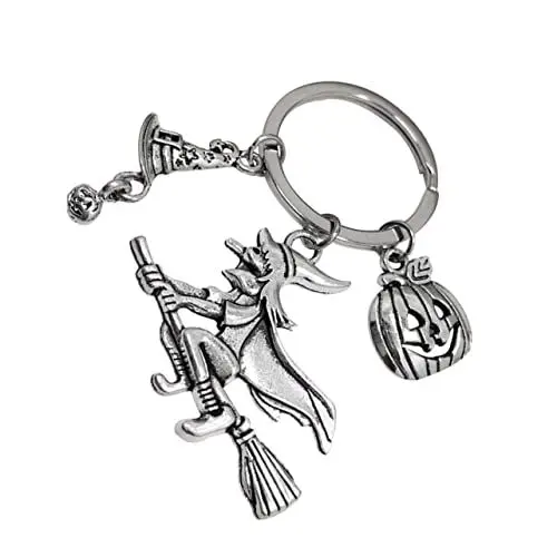 Produktbild: OATIPHO Halloween Schlüsselanhänger, Hexenhut-Schlüsselanhänger, Kürbis Anhänger, Metall Glücksbringer ideal als Geschenk z.B. für den besten Freund - Für Männer, Frauen & Kinder