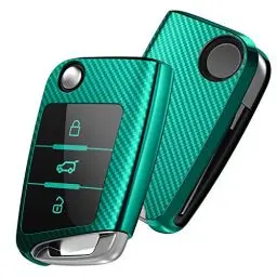 Produktbild: OATSBASF Autoschlüssel Hülle VW, VW Golf 7 Schlüsselhülle, Schlüsselbox Cover für VW Polo, Skoda, Tiguan, MK7 3-Tasten (Grün-Streifen)