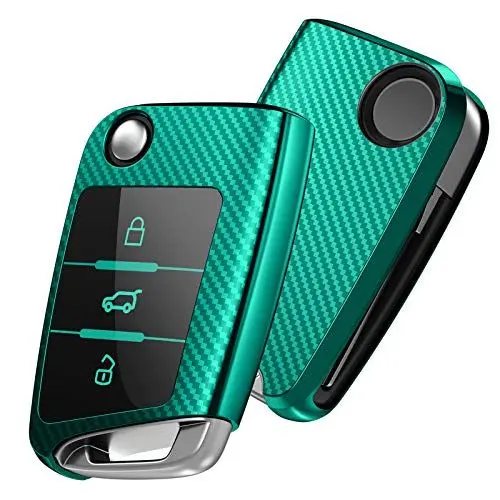Produktbild: OATSBASF Autoschlüssel Hülle VW, VW Golf 7 Schlüsselhülle, Schlüsselbox Cover für VW Polo, Skoda, Tiguan, MK7 3-Tasten (Grün-Streifen)