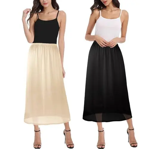 Produktbild: OBBUE 2pc Damen Petticoat Unterrock Lange Antistatisch Rock Satin für Unterkleider 31