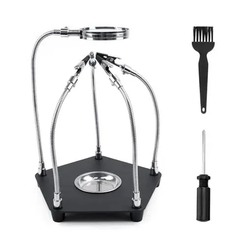 Produktbild: OBDResource Dritte Hand Löten mit Lupe, Löthilfe PCB-Halter Lötstation mit 4 Arme helfende Hand Lötstationen Platinenhalter für Löten, Modellbau, Handwerk, Schmuck und Werkstatt