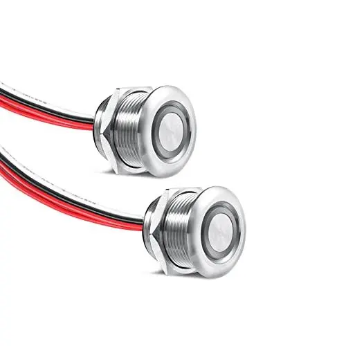Produktbild: Obeaming DC 12V Dimmer PWM LED Dimmschalter 4 Drähte Druckschalter Edelstahl Hole 19mm für Wohnmobil Boot LKW Wohnwagen Anhänger Leuchte, DC 12V dimmbar Lampe, einfarbige LED Streifen Lichter 2 Stück