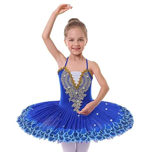 Produktbild: OBEEII Ballerina Kost�m M�dchen, Ballerina Kleid M�dchen,T�t� M�dchen Ballettkleidung Ballettkleid Ballerina Kost�m Kinder,Tanzkleid Gymnastikanzug M�dchen �rmellos K�nigsblau C 7-8 Jahre