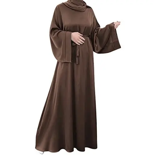 Produktbild: OBEEII Muslimisches Einfarbig Einteiliges Gebetskleid Full Cover Islamic Abaya Kaftan Konservative Kleidung Gebetskleid den Ramadan für Ethnische, Abend, Party Robe Kleid Kaffee02 XXL