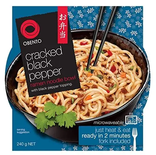 Produktbild: Obento Cracked Black Pepper Ramen Noodle Bowl, Fertiggericht für die Mikrowelle, Schwarzer Pfeffer, 240 g