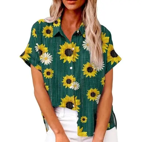 Produktbild: Oberhemd Mädchen Stil Frühling T Shirt Oudoor Kurzärmelige Luftiges mit Reverskragen T Shirts Damen Gemütlich Grün L