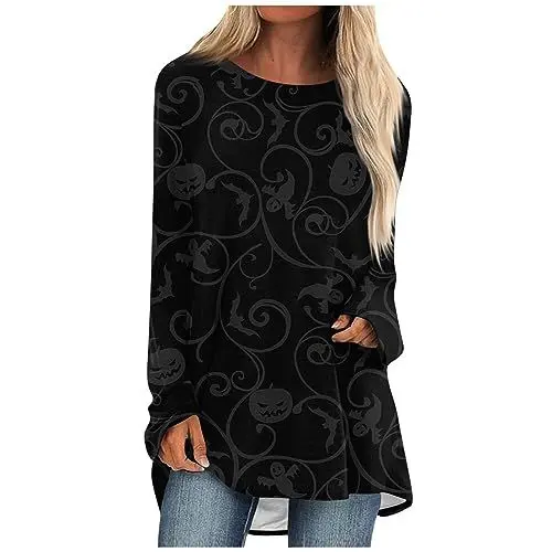 Produktbild: Oberteil Damen Crewneck Schule Dünne Weich Klassische Pullover Mehrfarbig Langärmlige Pullover Woman Halloween Swing Weite Grau