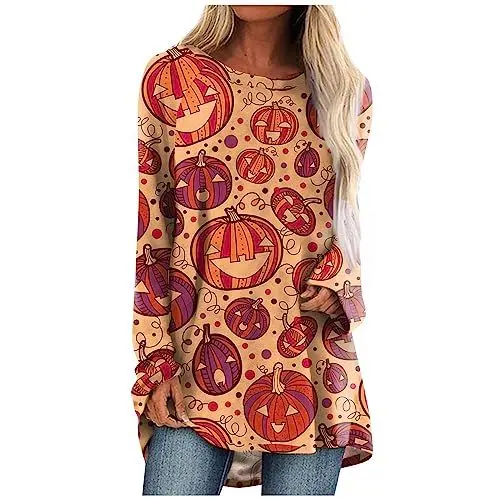 Produktbild: Oberteil Für Damen Rundhals Lässige Dünnes Pullover Weich Lange Ärmel Mehrfarbi Pullover Damenen Halloween Long Prom Gemütlich Ingwer