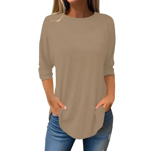 Produktbild: Oberteile Damen Elegant Umstandsshirt 3/4 Arm Kleidung Damen Damen Elegantes Outfit Shirts Damen Sommer Weißes Oberteil Bluse Weiß Damen Elegant Tshirt Damen 3/4 Arm Bluse, Braun 3XL