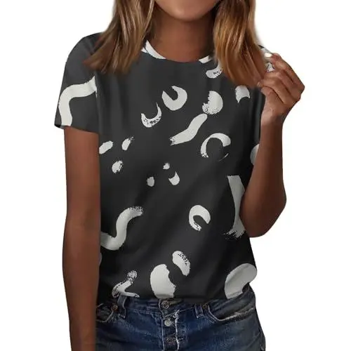 Produktbild: Oberteile Damen Sommer Tshirt Damen Sommer Locker Bluse Damen Sommer T Shirt Weiss Damen Damen Shirt Baumwolle Freizeitoberteile für Kinder Tshirt Damen Basic T-Shirt Damen Elfenbein L