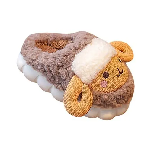 Produktbild: OBiQuzz /große Kinder, und Mädchen, Schaf-Druck, Plüsch-Hausschuhe, für drinnen und draußen, warme Baby-Anti-Rutsch-Schuhe mit geschlossenem Zehenbereich und offenen Knöcheln (Coffee, 32 Big Kids)