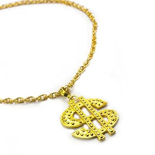 Produktbild: Oblique Unique® Kette Dollar Zeichen Rapper Goldene Millionär Gangster Kette - Satter Goldlook - Perfekt zum Protzen