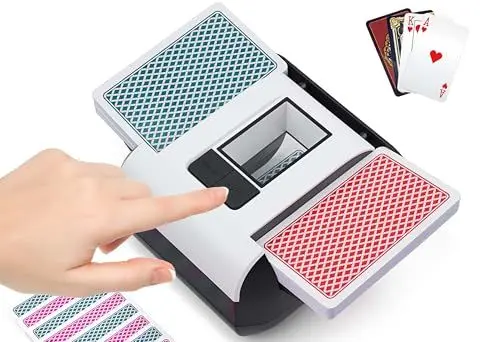 Produktbild: OBLITZON Kartenmischmaschine Elektrische Automatischer Kartenmischer für 1-2 Decks One-Press Auto & Manueller Modus Wiederaufladbar mit 2000mAh Geräuscharm Ideal für Poker UNO Blackjack Skip-BO