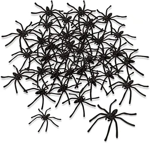 Produktbild: obqo 150 Halloween Spinnen Deko Kunststoff | Spinnen Deko für Halloween Realistische Gruselige Spinnen Tisch Deko Schwarz für Kinder Halloween Dekorations