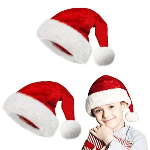 Produktbild: obqo 2 Stück Weihnachtsmütze Kinder - Flauschige Plüsch Nikolausmütze für Mädchen Jungen Extra dicker Samt Nikolaus Weihnachten Weihnachtsmann Mütze für Teenager Weihnachtsfeier Weihnachtszubehör