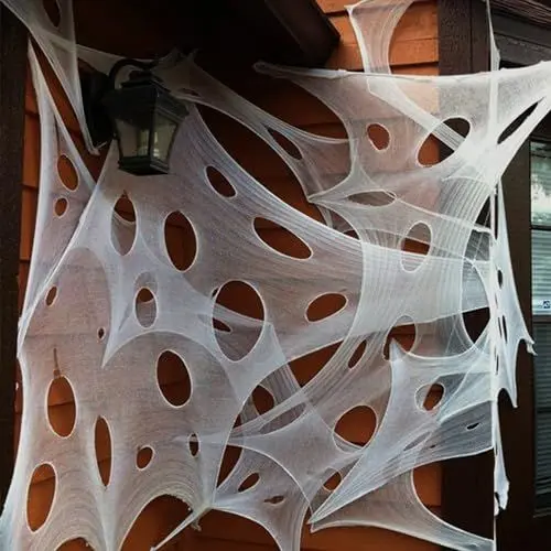 Produktbild: obqo Halloween Deko Spinnennetz Groß, Halloween Spinnweben Dehnbar mit 5 Erdnägel für Garten Outdoor, Riesen Spinnennetz Dekoration Draußen für Halloween Horror Deko(100 x 200 cm)