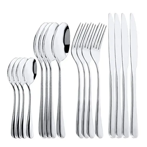 Produktbild: OBR KING 16-teilig Besteck Set Edelstahl Cutlery Inklusive Löffel Messer und Gabeln Besteckset Service für 4, Silber
