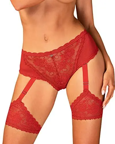 Produktbild: Obsessive - Höschen mit Strumpfhalter Belovya I Damen Dessous I Ungewöhnliche Kombination I Sinnlicher Schnitt I Elastisches Und Angenehmes Material I Rot - M-L