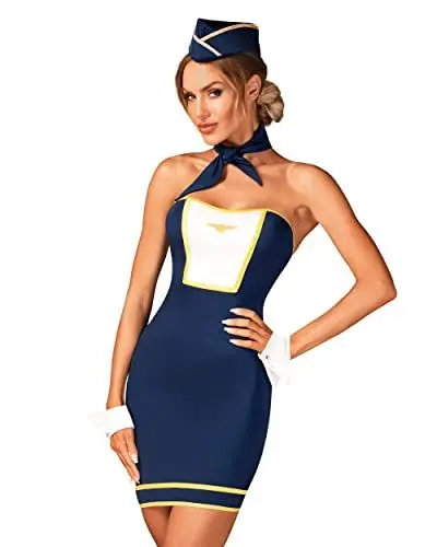 Produktbild: Obsessive - Stewardess Outfit I Sinnliches Dessous für Frauen I Set Besteht aus Kleid, Mütze, Schal und Stulpen I für Romantische Abende, Faschingsball und Halloweenparty - XS-S