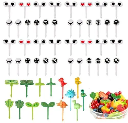 Produktbild: Obstgabeln Kinder,54 Stück Piekser Fingerfood Picks Wiederverwendbar Obstgabeln Mini Food Picks Mini Gabel Piekser für Kinder,Obst,Kuchen,Partyzubehör