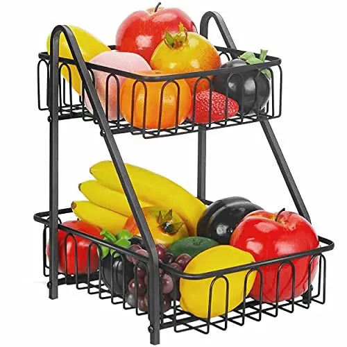 Produktbild: Obstkorb 2 Tier Obstschale Brotkorb Gemüsegestell für Obst, Gemüse, Snacks, Zuhause, Küche Lagerung, Schwarz