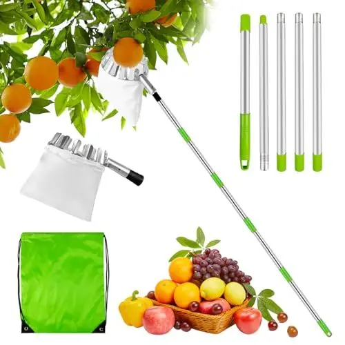 Produktbild: Obstpflücker mit Teleskopstiel, 2.2m Obstpflücker, Apfelpflücker mit Baumwollbeutel,Obstpflücker für Kirschen, Kirschenpflücker,Pflaumenpflücker for Reaching Inaccessible Places in Fruit Trees