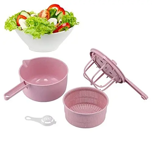 Produktbild: Obstreiniger-Spinner, Haushalts-Gemüse-Abtropfgerät, manueller Salat-Dörrgerät, Gemüsewaschkorb für die Küche (Rosa)