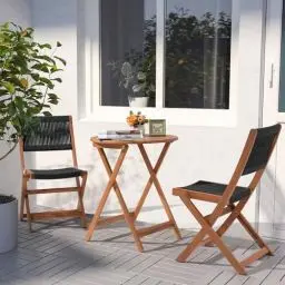 Produktbild: OC Orange-Casual Bistro Set, Balkonmöbel klappbar, Balkon Set aus 2 Stühle & Tisch, Sitzgruppe mit Seil Rücklehne, keine Montage erforderlich, 3-tlg Sitzgarniture für Balkon, Garten, Hinterhof,schwarz