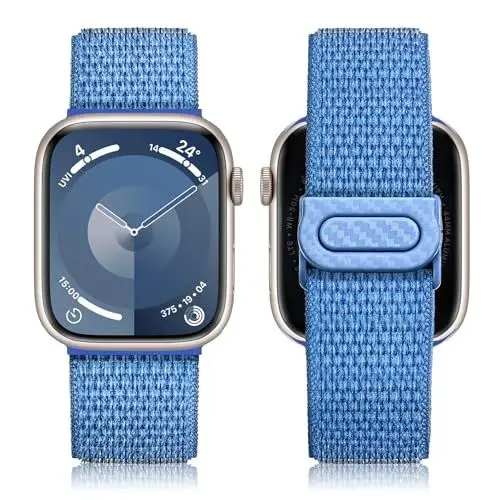 Produktbild: Ocaer Kompatibel mit Apple Watch Armband 42mm 41mm 40mm 38mm, Sport Nylon Ersatz iWatch Armband für Apple Watch Series 10 9 8 7 6 5 4 3 2 1 SE, Stoff Geflochtenes Band für Herren Damen(Blau)