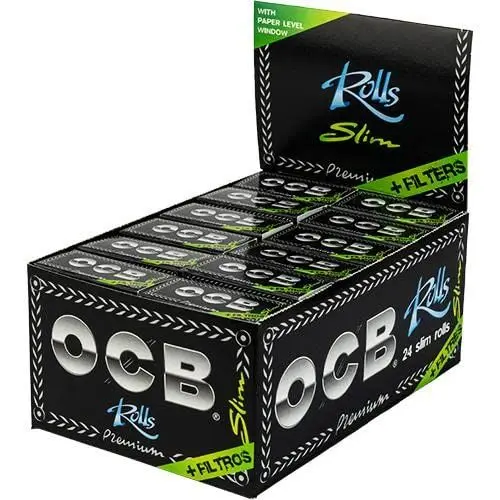 Produktbild: OCB Premium Rolls slim plus Tips - 24 Rolls + Tips in der Box, schwarz