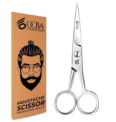 Produktbild: OCBA Bartschere professionelle Schnurrbartschere Ohren- und Nasenhaarschneideschere aus Edelstahl sichere Verwendung für Augenbrauen (Silver)