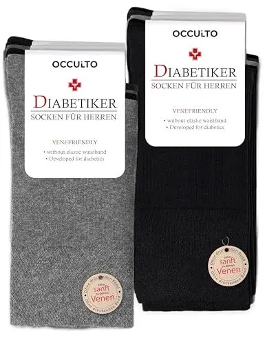 Produktbild: Occulto 10 Paar Diabetikersocken für Herren ohne Naht ohne Gummibund aus Baumwolle 4 Paar Schwarz | 3 Paar Dunkelgrau | 3 Paar Hellgrau 43-46