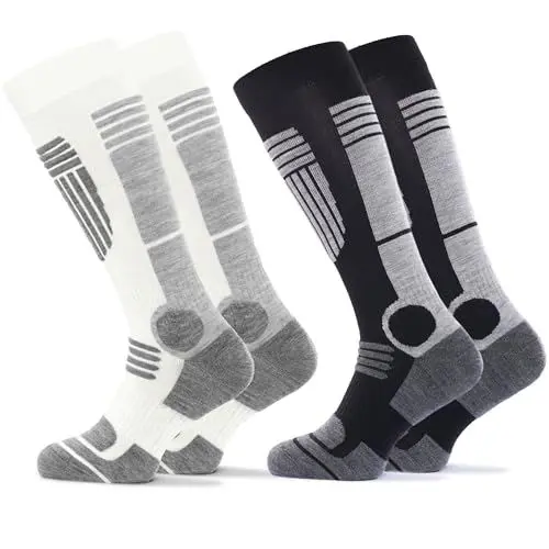 Produktbild: Occulto 2 Paar DAMEN SKISOCKEN mit POLSTERUNG in verschiedenen Farben, THERMO WINTERSOCKEN für SKI und SNOWBOARD 1 Paar Schwarz | 1 Paar Weiß 35-38