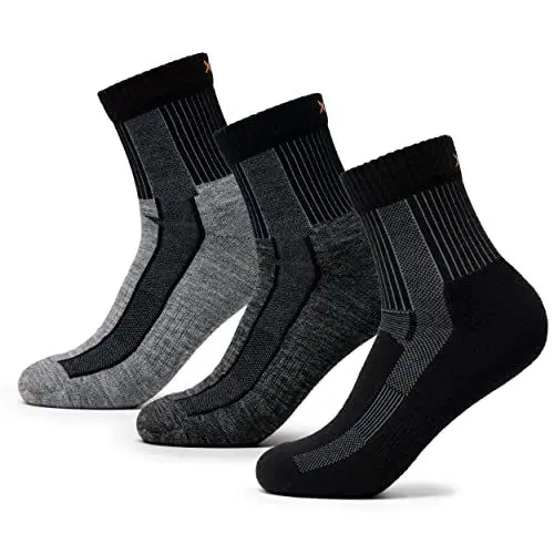 Produktbild: Occulto Damen & Herren Merino Wandersocken 3er Pack (Modell: Makalu) 3 Paar | Schwarz-Grau-Navy 39-42