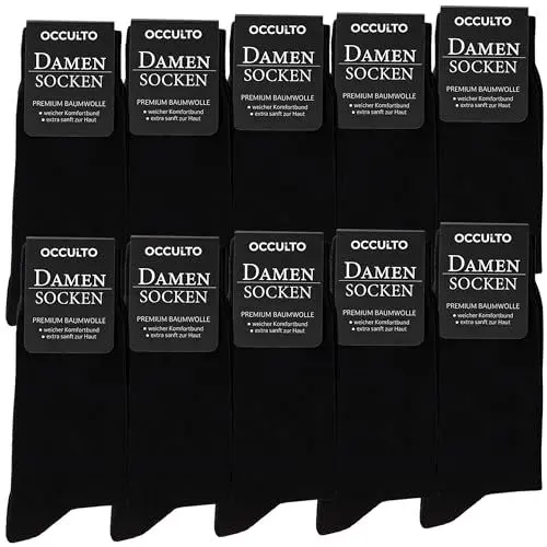 Produktbild: Occulto Damen Schwarze Socken 10-20er Pack (Modell: Hermine) 10 X Schwarz 35-38