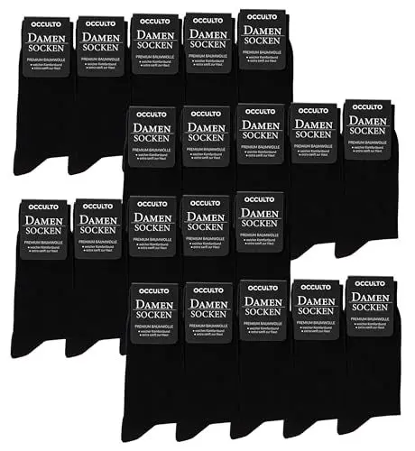 Produktbild: Occulto Damen Schwarze Socken 10-20er Pack (Modell: Hermine) 20 X Schwarz 35-38