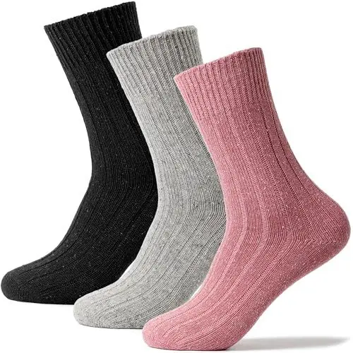 Produktbild: Occulto Damen Warme Wollsocken 3er Pack (Modell: Leni) Schwarz Pink Grau 35-38