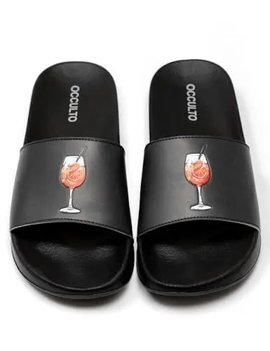 Produktbild: Occulto Damen & Herren Spritz Motiv Badelatschen 1er Pack (Model: Lou), Badeschlappen Schwarz 39/40 EU